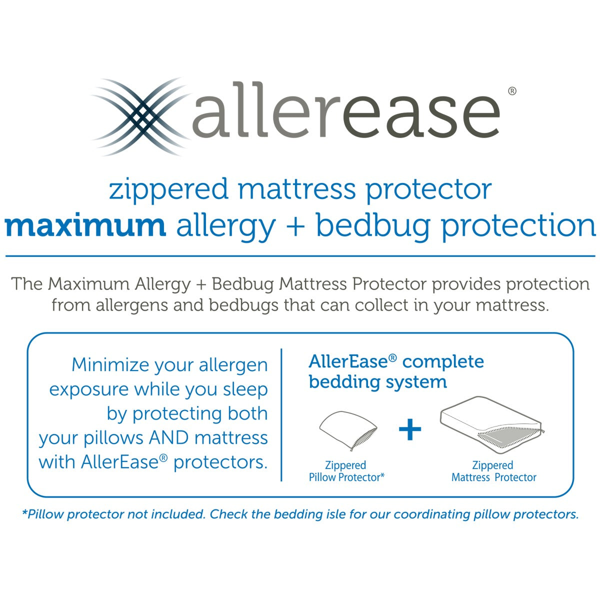 Allerease Pillow Protector, Zippered, Waterproof, Standard/Queen